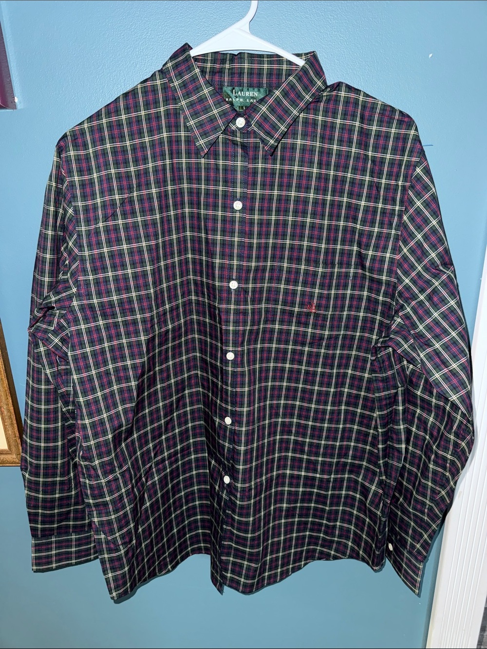 Lauren Ralph Lauren Women's Black and Green Plaid Button-Down Shirt